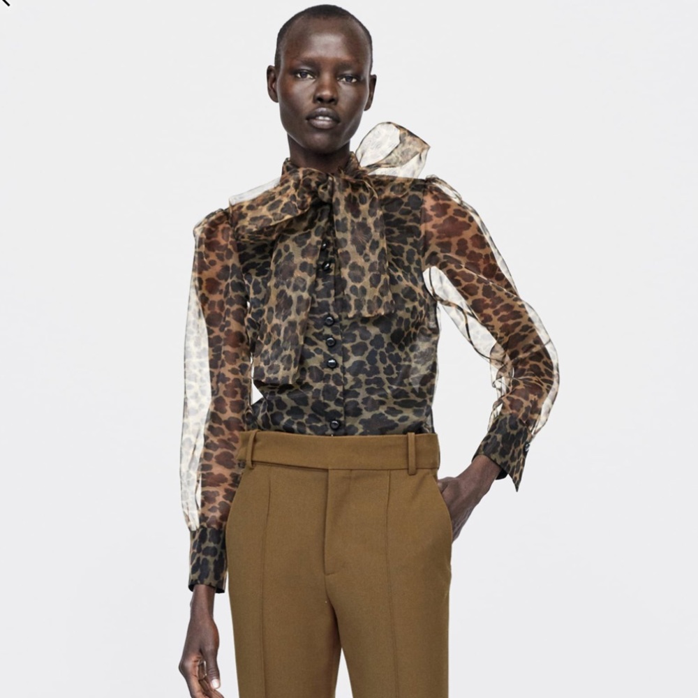 Zara Animal Print Shirt With Tie